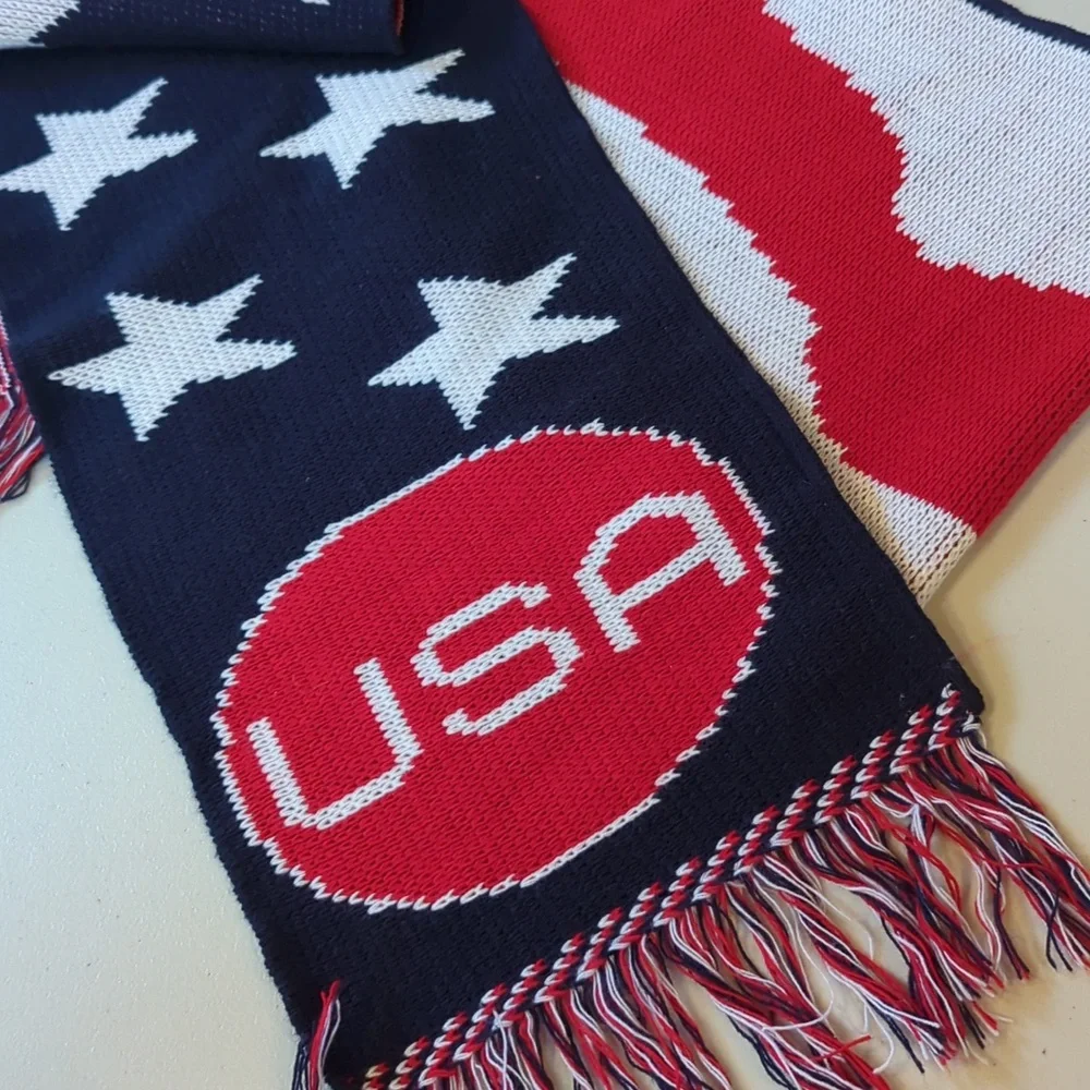 USA patriotic stars and stripes winter scarf